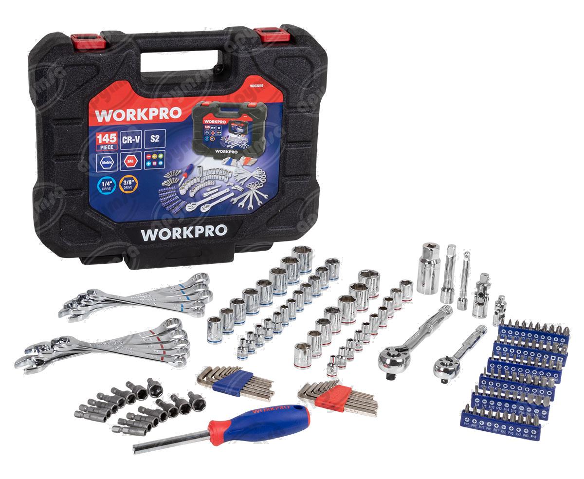 Workpro 145 Piece Mechanic's Tool Set 1/4-inch and 3/8-inch Drive Sockets Set