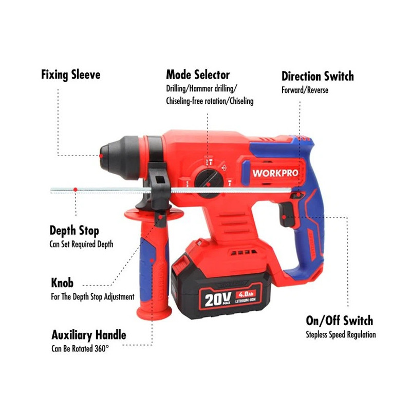 Hammer drill 3 kilos charging 20 volt without workpro battery