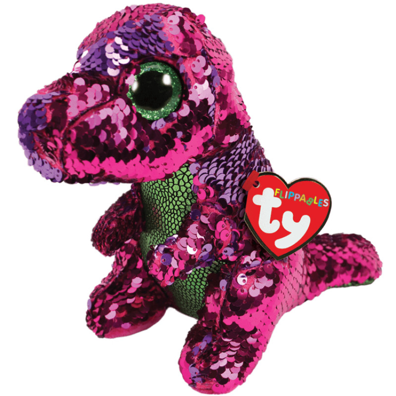 Ty Flippable Stompy The Pink/Green Sequin Dinosaur - 6"