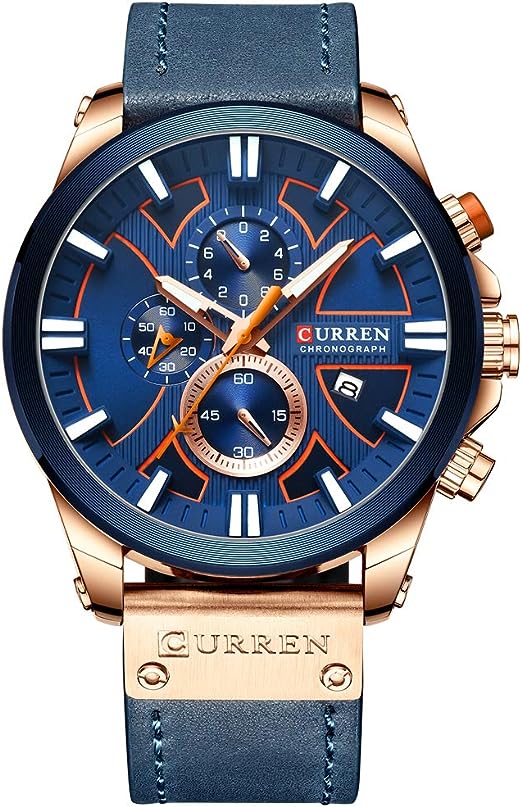 CURREN Men's Sports Watch Water Resistant Multifunction Leather Watch (49mm Dial)