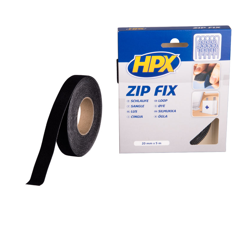 Zip fix tape hook black 20 mm x 5m