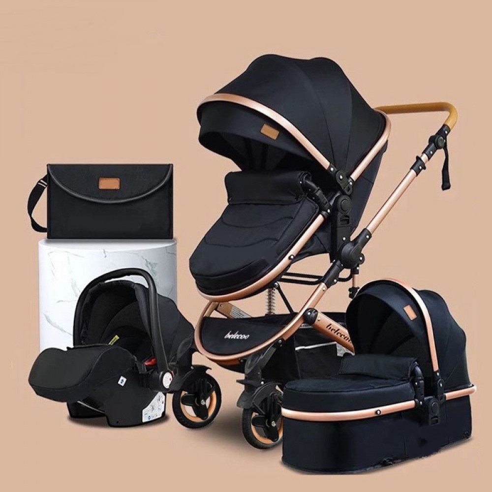 Belecoo 3 in 1 Baby Stroller Reversible Folding Two-Way Bumper Stroller with Car Seat