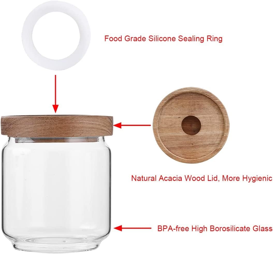 Borosilicate glass containers with a sealed lid of acacia wood for the kitchen, multi-size, 4 pieces