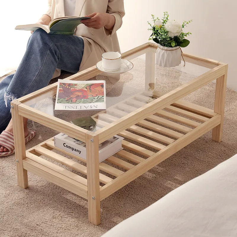 Wooden coffee table with an elegant glass top 60x40x35 cm