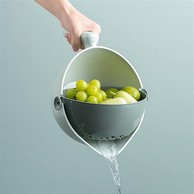 2-in-1 Quick Drain Rotating Deep Dish Strainer with Handle,