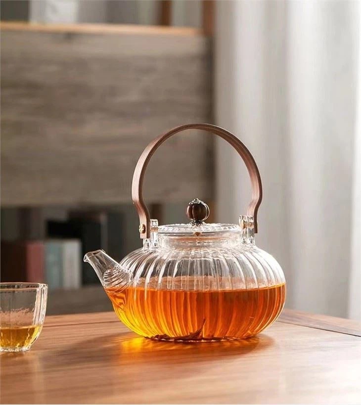 Teapot 800ML High Temperature Resistant Glass Teapot with Filter Wooden