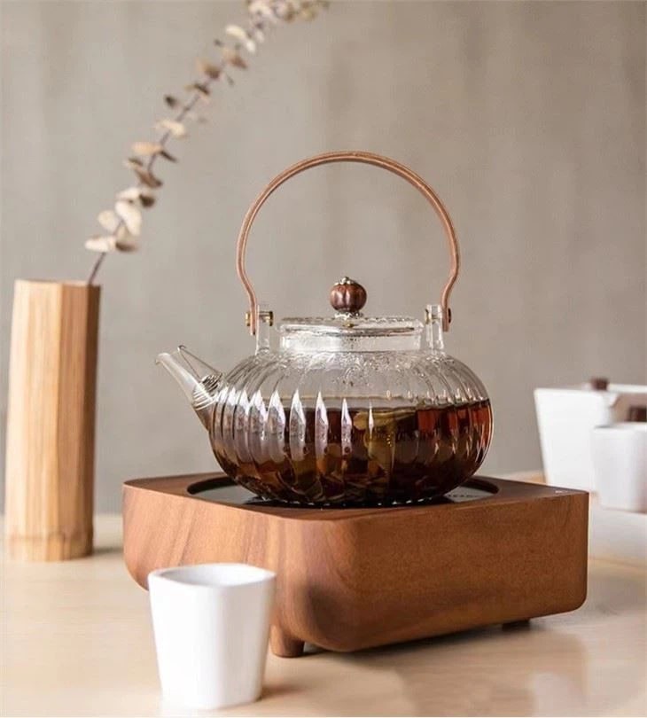 Teapot 800ML High Temperature Resistant Glass Teapot with Filter Wooden