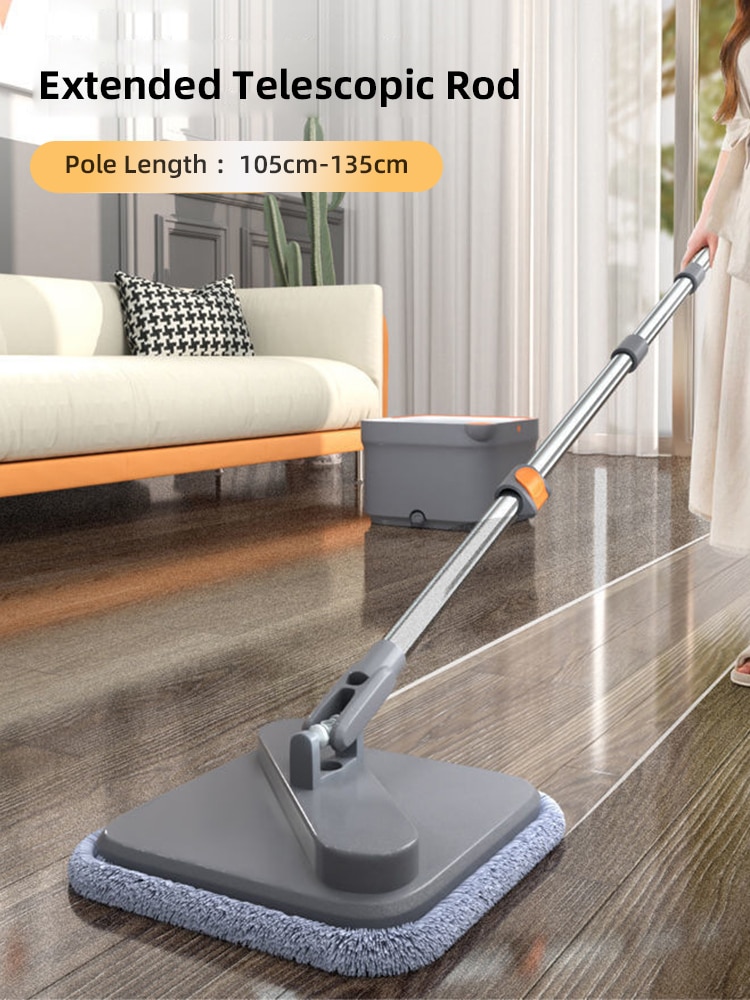 360 Degree Spin Mop and Bucket Flat Design Self Separating Mop Set with 2 Microfiber Pads and Extendable Handle Ideal for Cleaning All Types of Floors