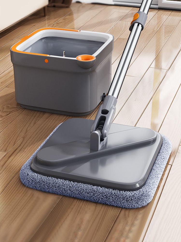 360 Degree Spin Mop and Bucket Flat Design Self Separating Mop Set with 2 Microfiber Pads and Extendable Handle Ideal for Cleaning All Types of Floors