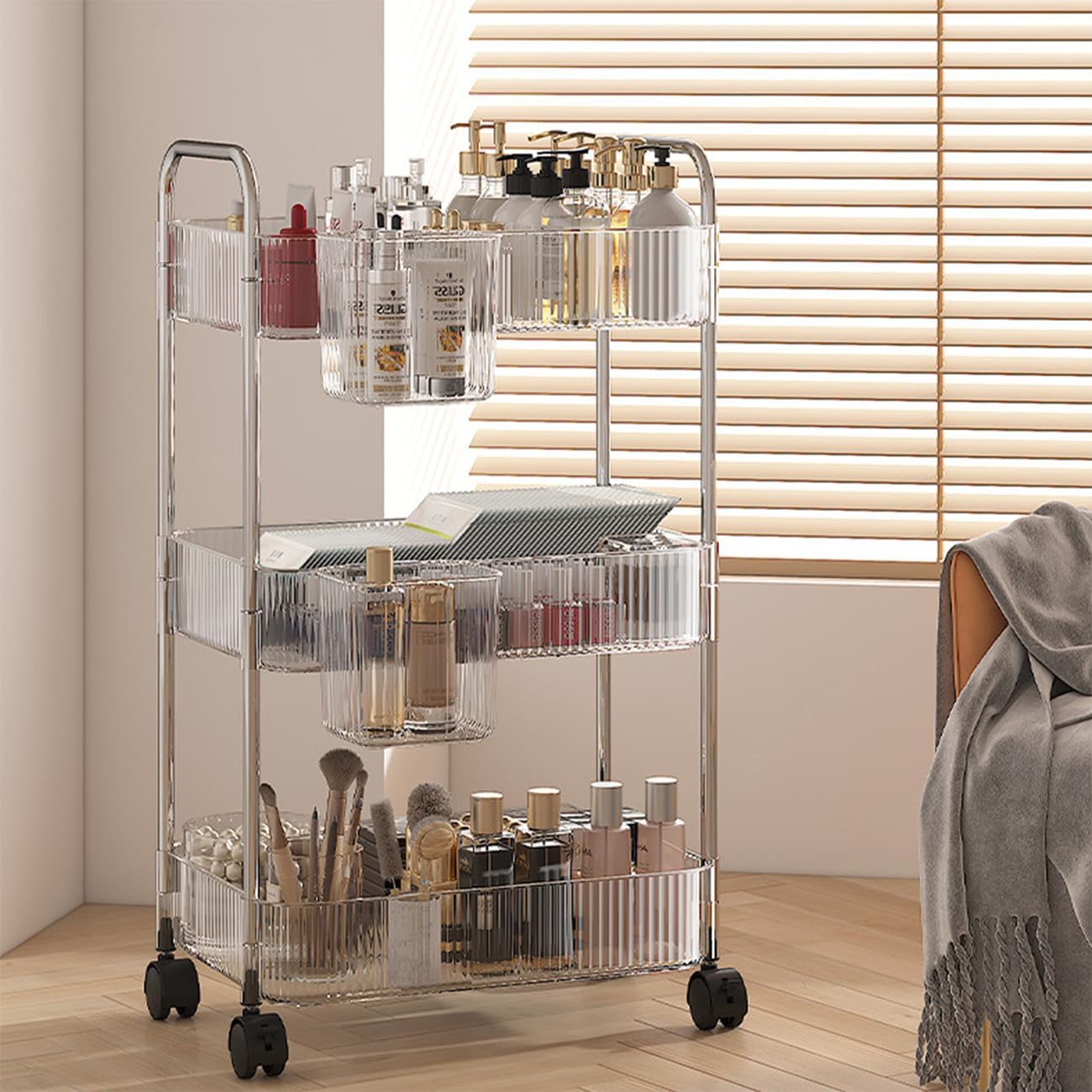 3-Tier Rolling Storage Cart Versatile rolling carts with wheels and handle