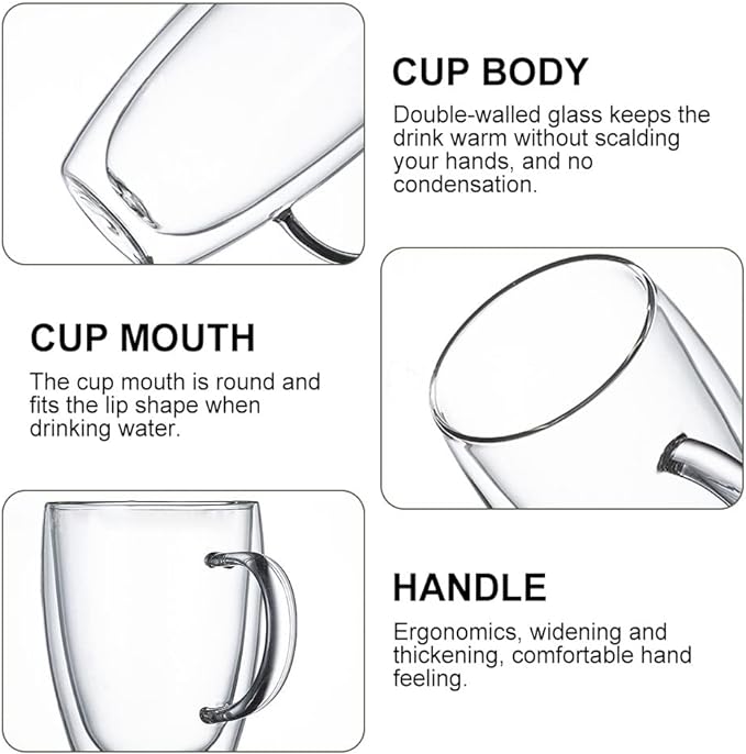 Clear Glass Cups for Cappuccino ,Tea ,Latte ,Espresso ,Hot Beverage (250ML)
