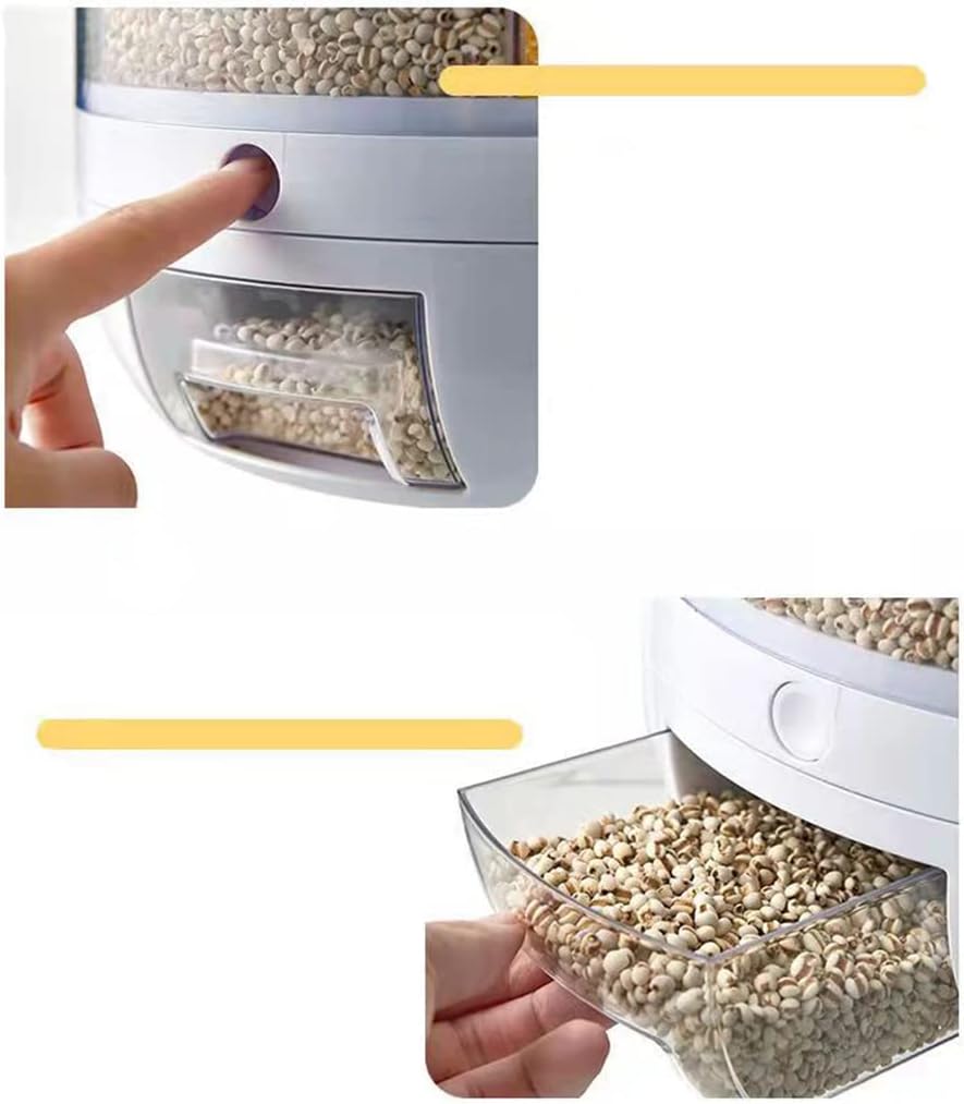 Airtight Food Storage Containers Dispenser for Rice, Grains and Beans, 6 Rolling Grid Container Set with Durable Lid
