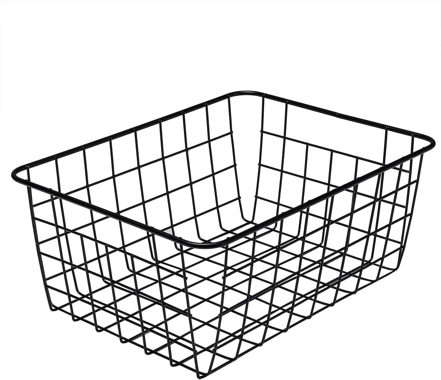 Metal food storage basket with handles - black