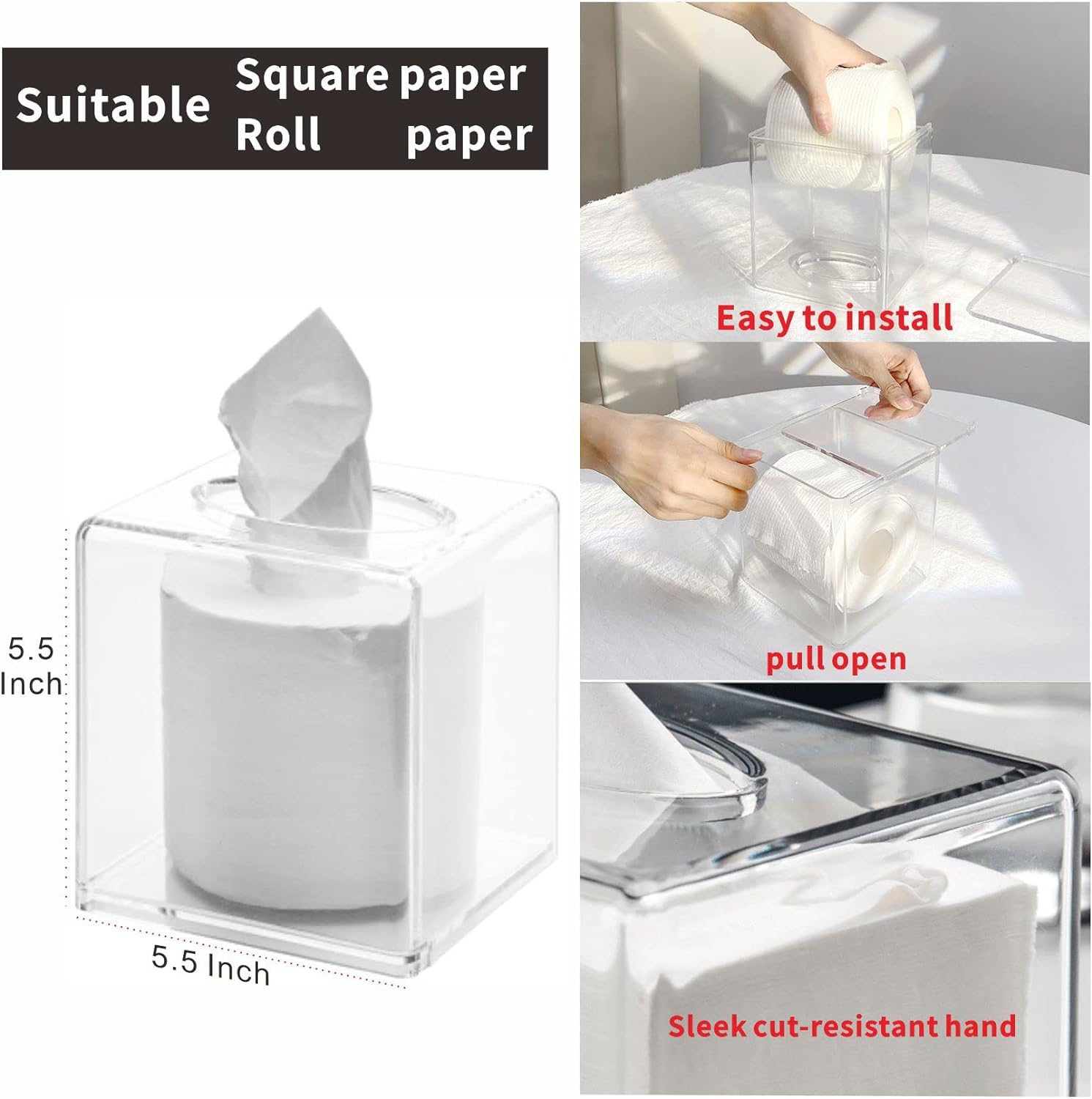 Countertop Facial Tissue Dispenser Box, Clear Plastic Tissue Organizer Container