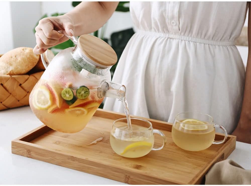 1 liter glass water jug with wooden lid