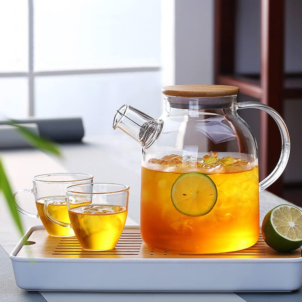 1 liter glass water jug with wooden lid