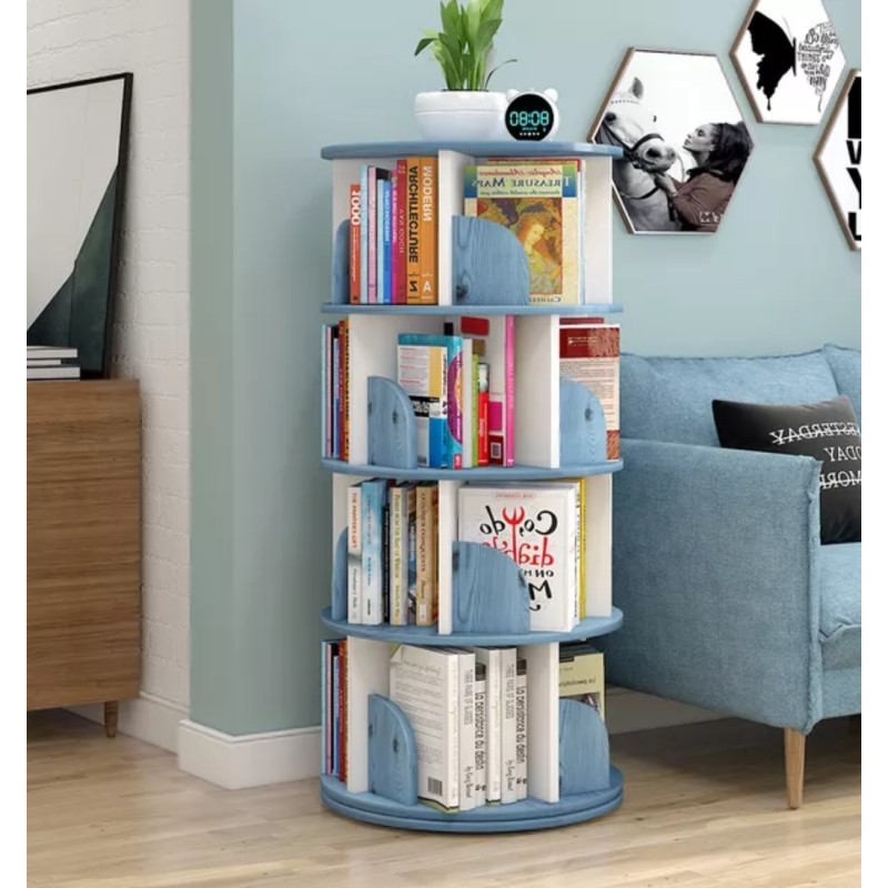 Wooden Round Decorative Cabinet Book Organizer with 4 Layers
