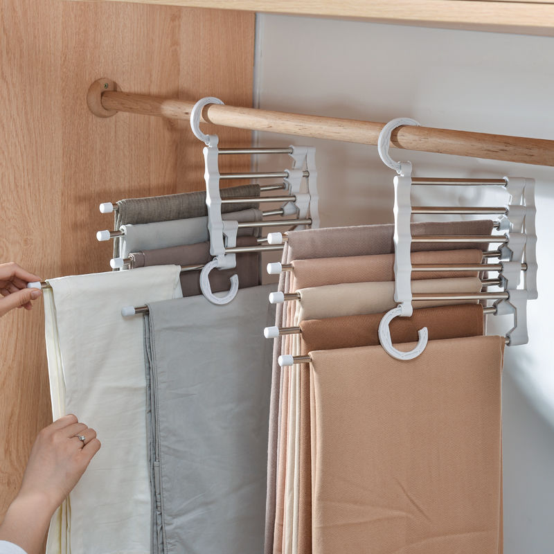 Multi-functional stainless steel foldable pants rack space-saving in the closet