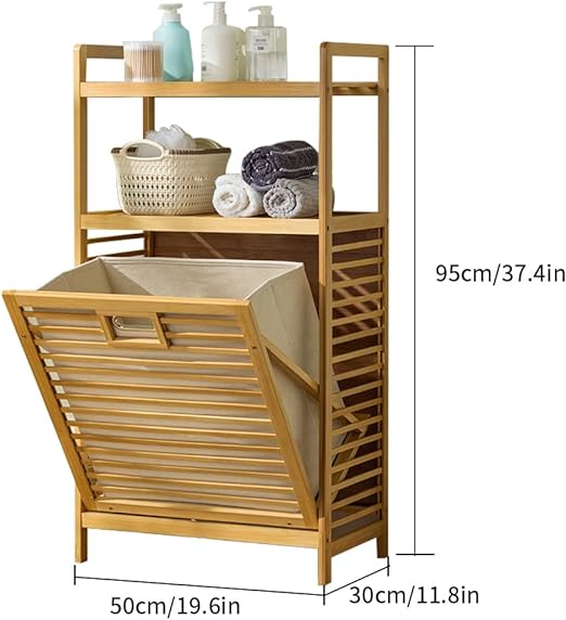 Laundry Basket with 3-Tier Rattan Storage Rack, Removable Clothes Basket Great for Laundry Room