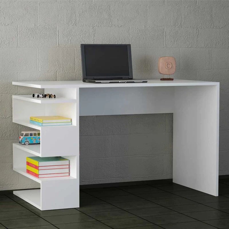Modern Design Wooden Desk with Five Side Shelves