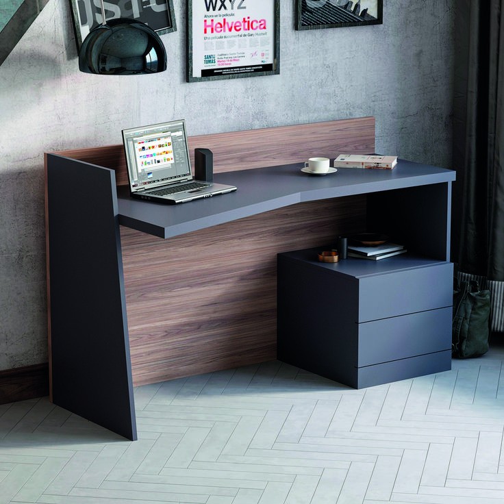 Modern Wooden Desk with Storage Drawer Unit