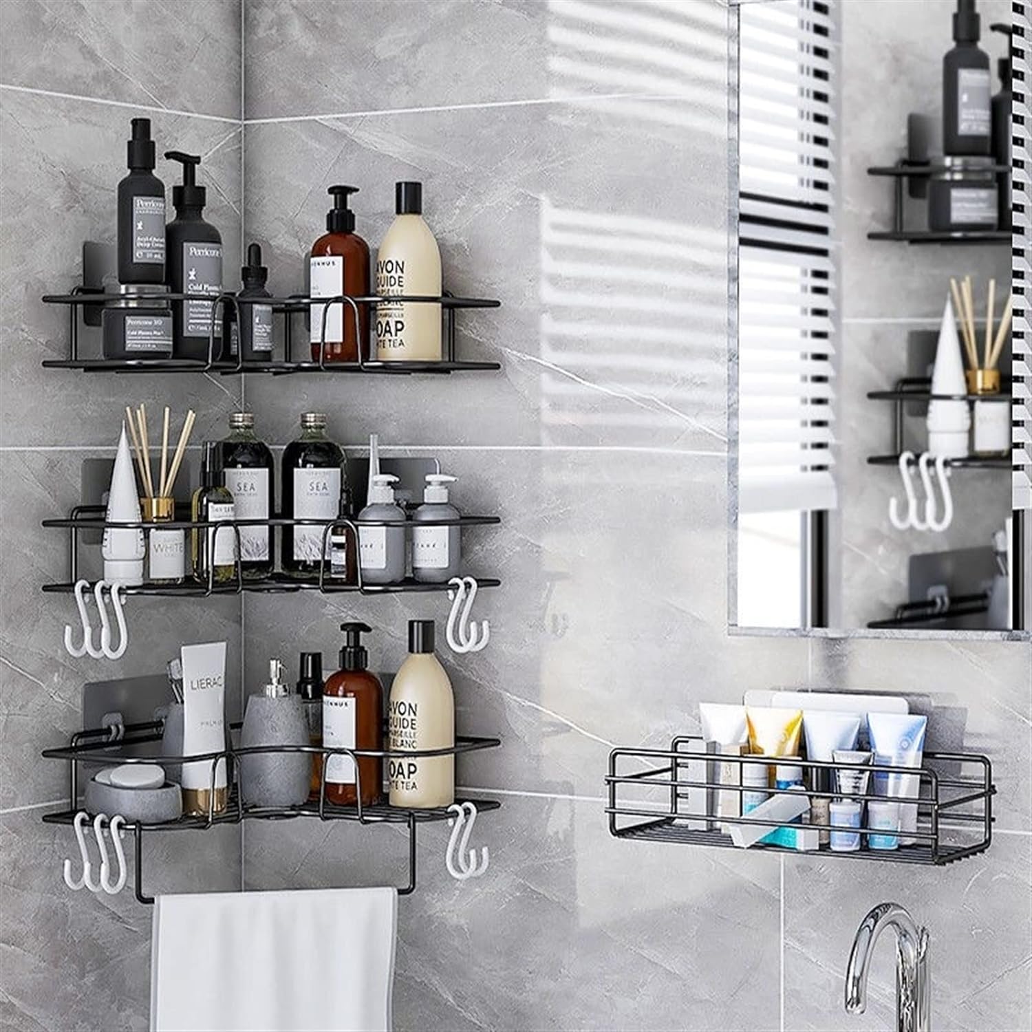 Non-drilling shelf for bathroom and kitchen organizer