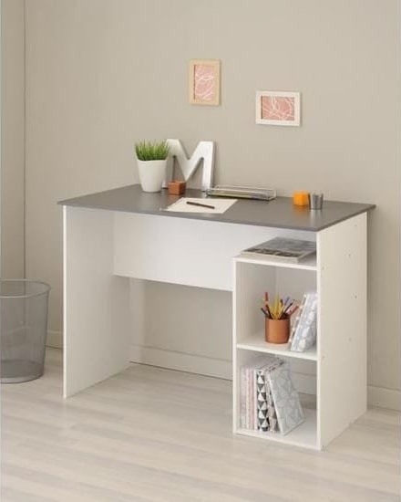 Wooden Desk with Lower Shelves - White