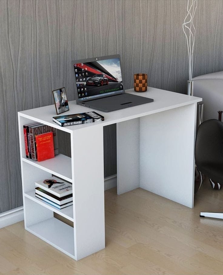 Study Office Table with Side Shelves - White