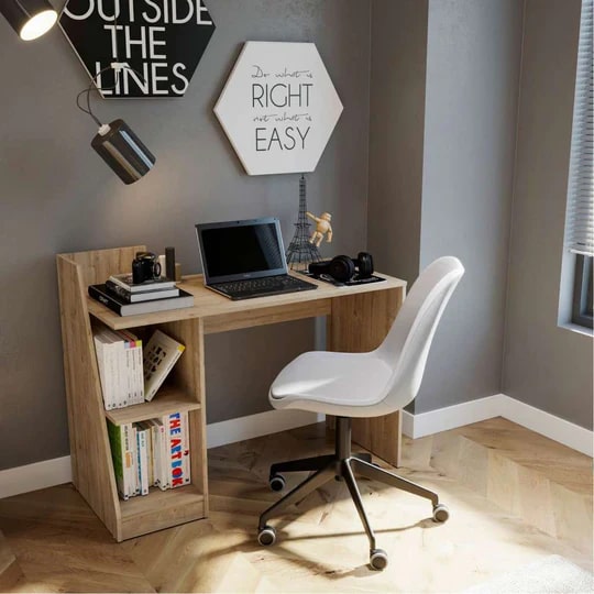 Modern Design Wooden Study Desk with Side Shelves