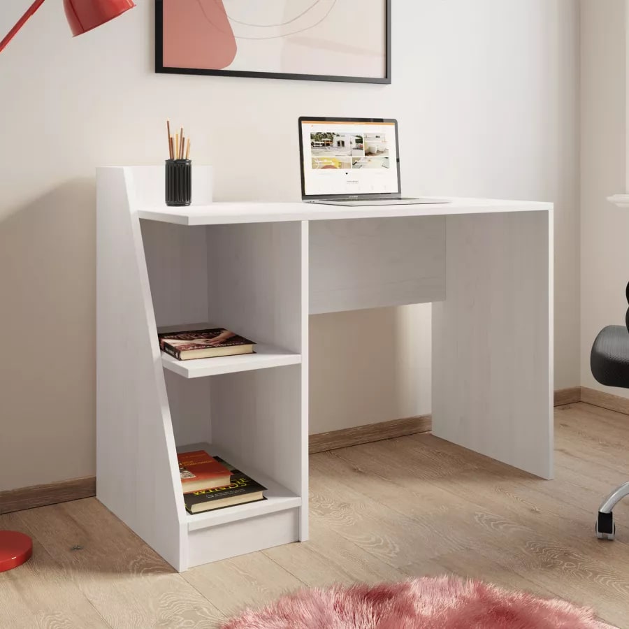 Modern Design Wooden Study Desk with Side Shelves