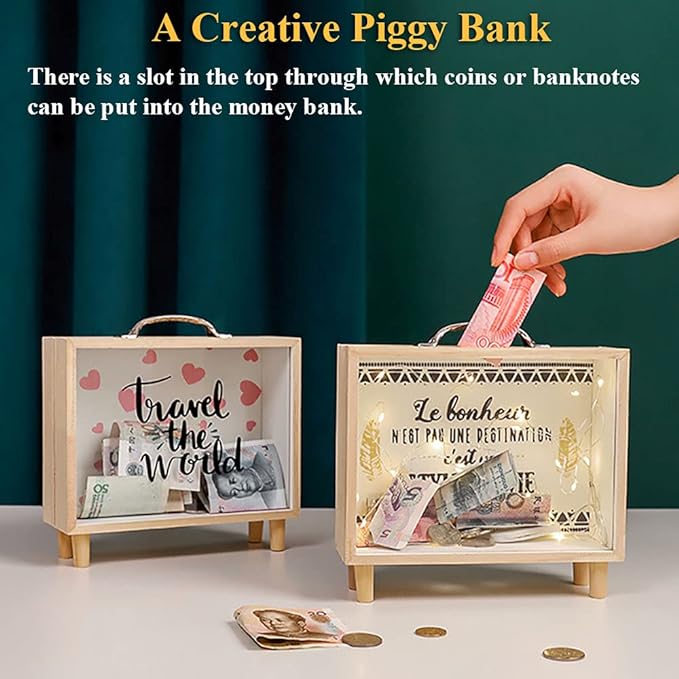 Creative Coin Saving Money Box Custom Wooden Piggy Bank for Boys Kids Money