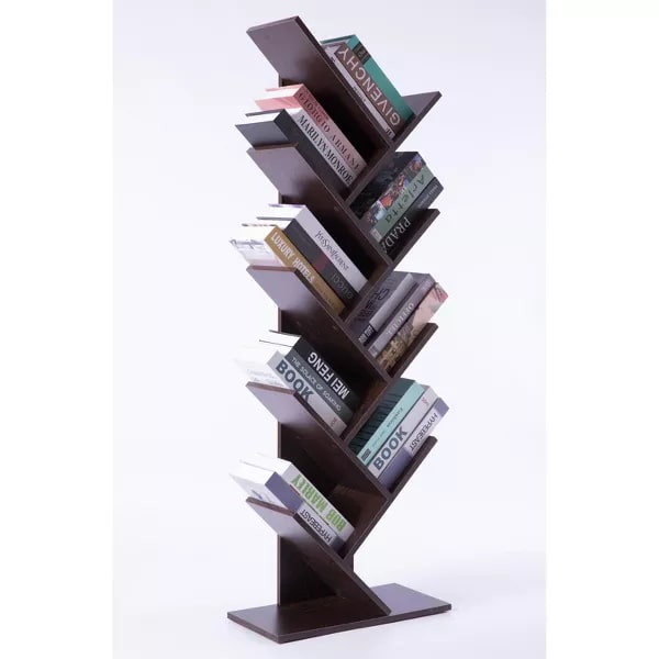 Standing Bookcase with 9 Shelves - Brown