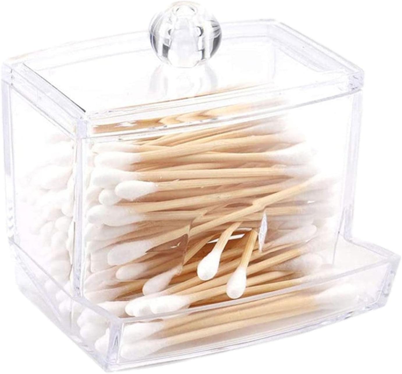 Transparent Acrylic Cotton Swab Holder with Round Corners and Lid