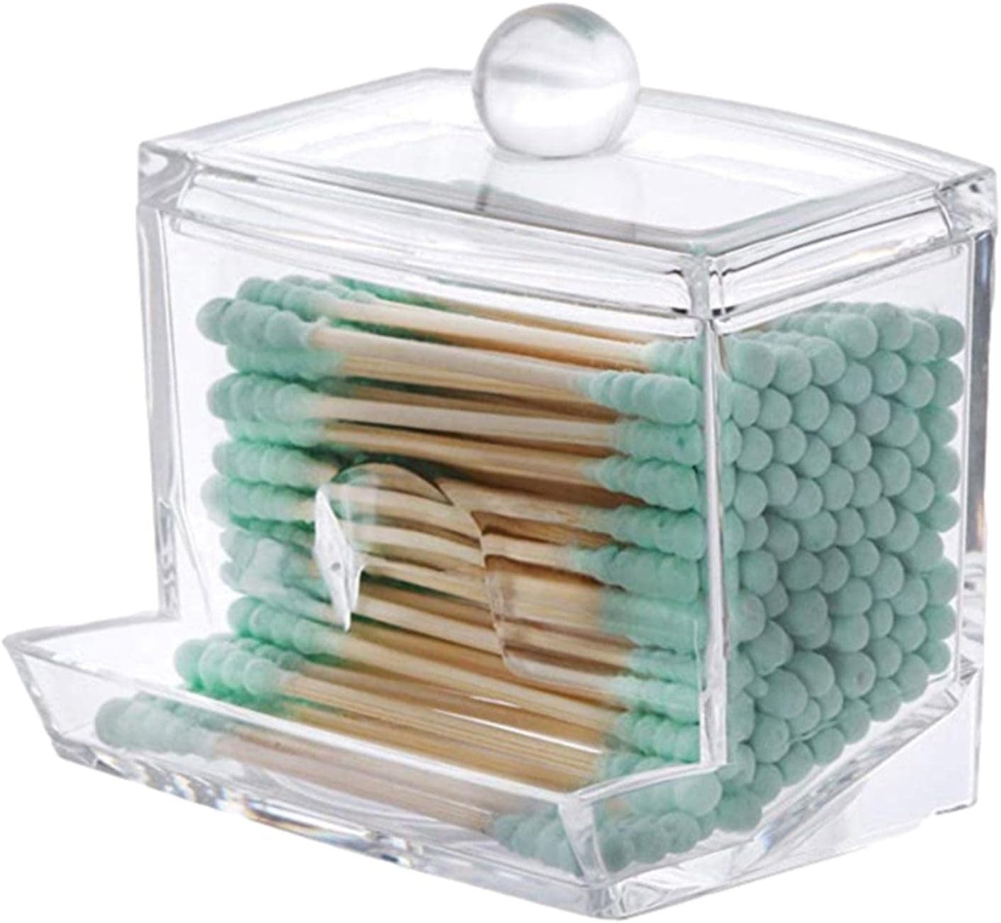 Transparent Acrylic Cotton Swab Holder with Round Corners and Lid