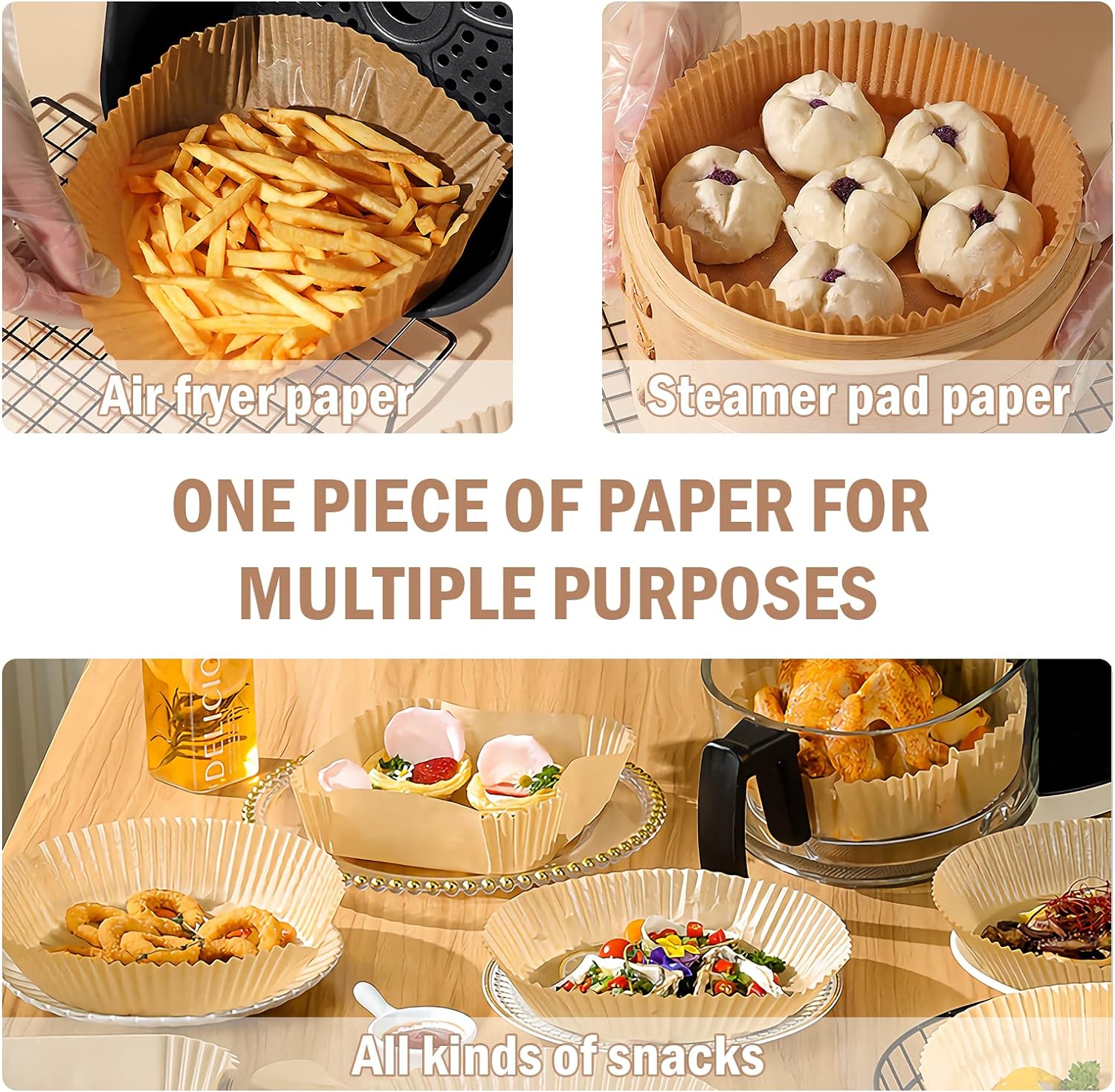 Disposable Baking Paper, Round Air Fryer Foils for BBQ, Roasting and Baking in 50 Pieces 16cm