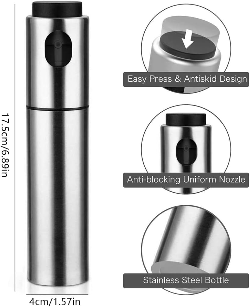 Oil Sprayer Dispenser Stainless Steel Portable Vinegar Mister Spray Bottle for BBQ 100 ml