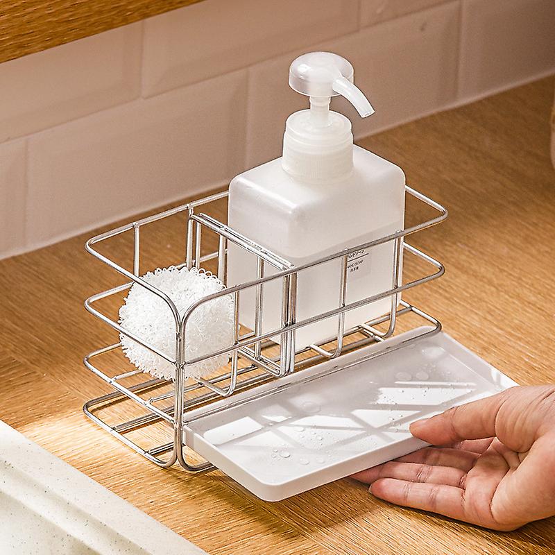 Kitchen sink sponge holder countertop or wall stick with automatic overflow