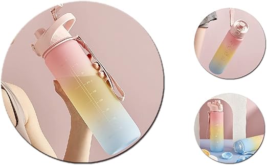 1000ml Leakproof Water Bottle with Gradient Flip Top Cap for Outdoor Travel (Pink)