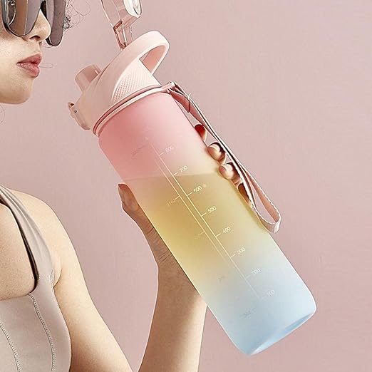 1000ml Leakproof Water Bottle with Gradient Flip Top Cap for Outdoor Travel (Pink)