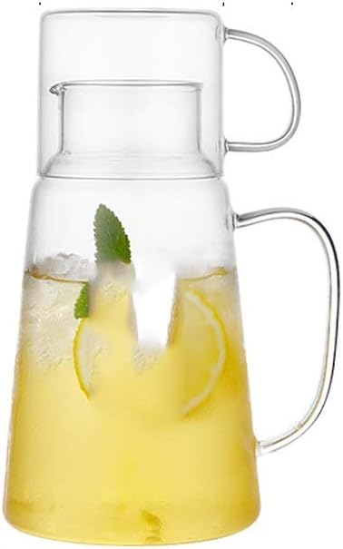 1.2L Borosilicate Glass Water Jug with Large Handle with Small Glass for Hot and Cold Juices
