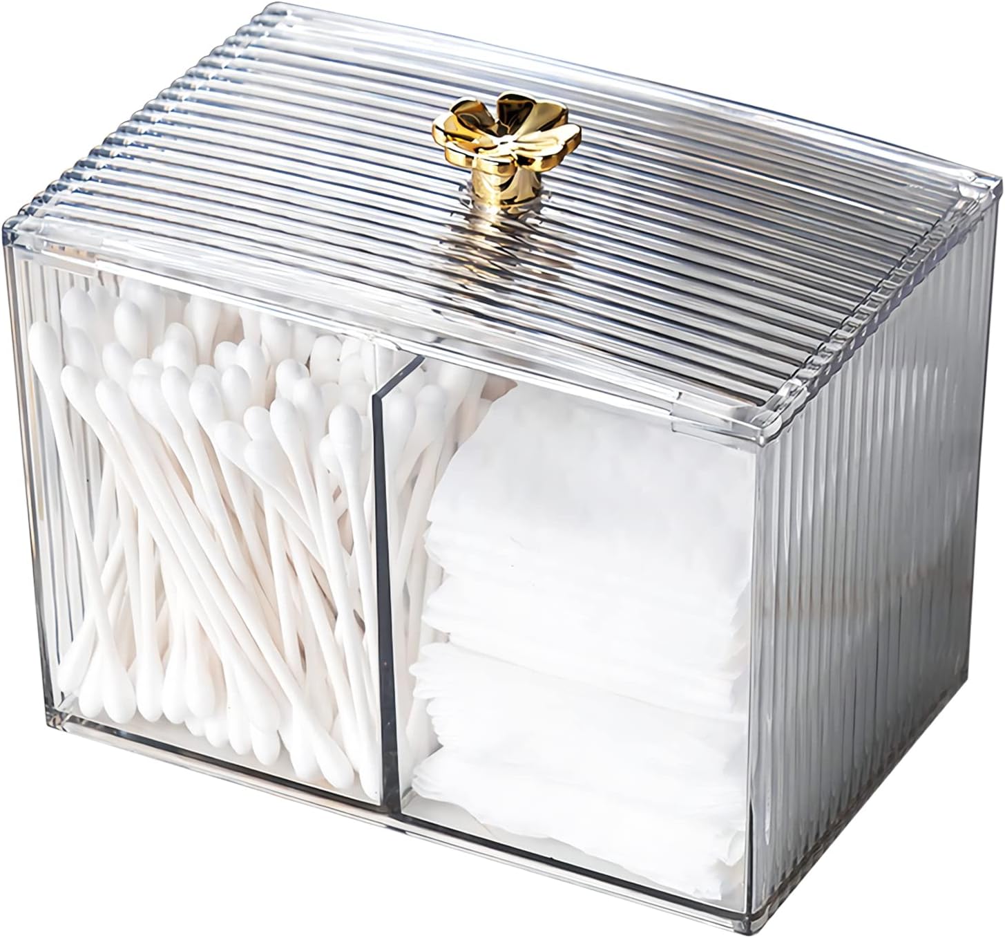 Acrylic cotton swab holder with organizer and transparent cover