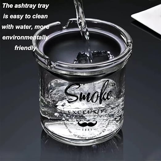 Simple Transparent Glass Ashtray with Lid, Windproof Cigarette Ash Holder for Indoor or Outdoor Use.