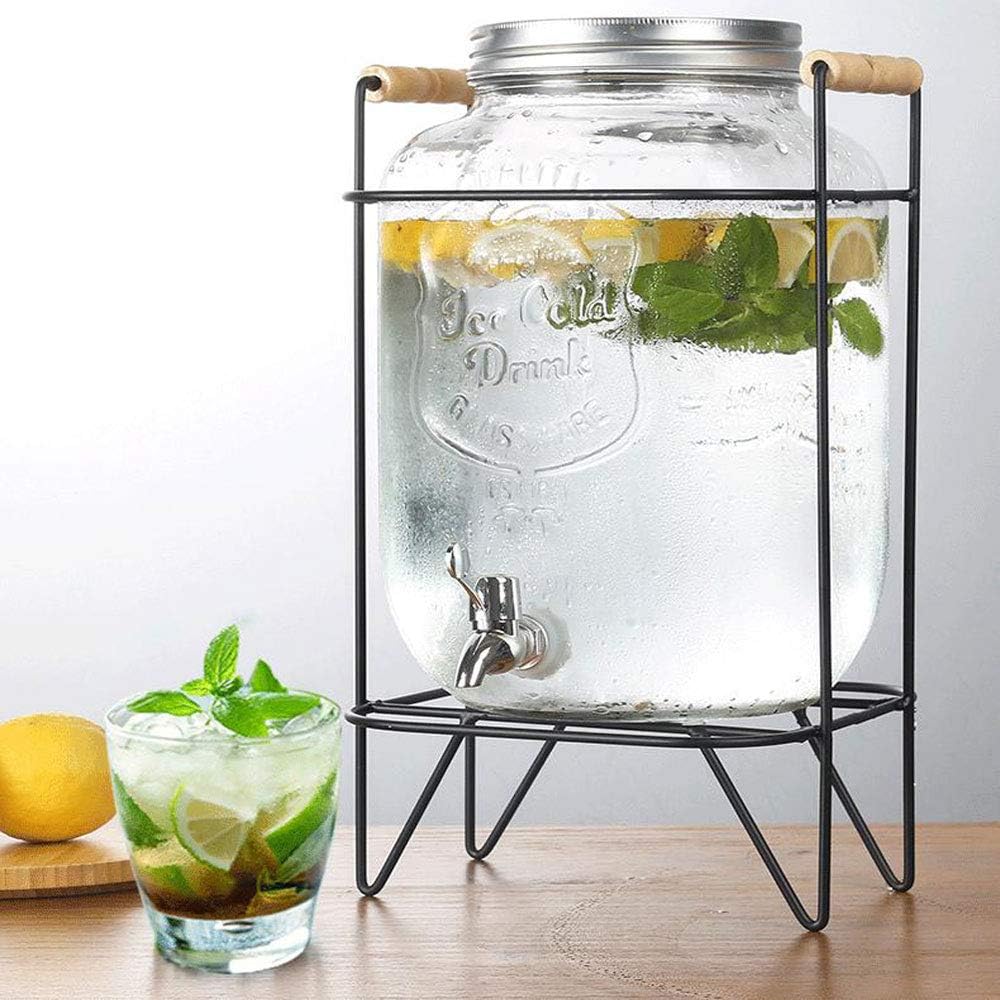 4L Glass Beverage Dispenser with Metal Wire Rack with Wooden Handles