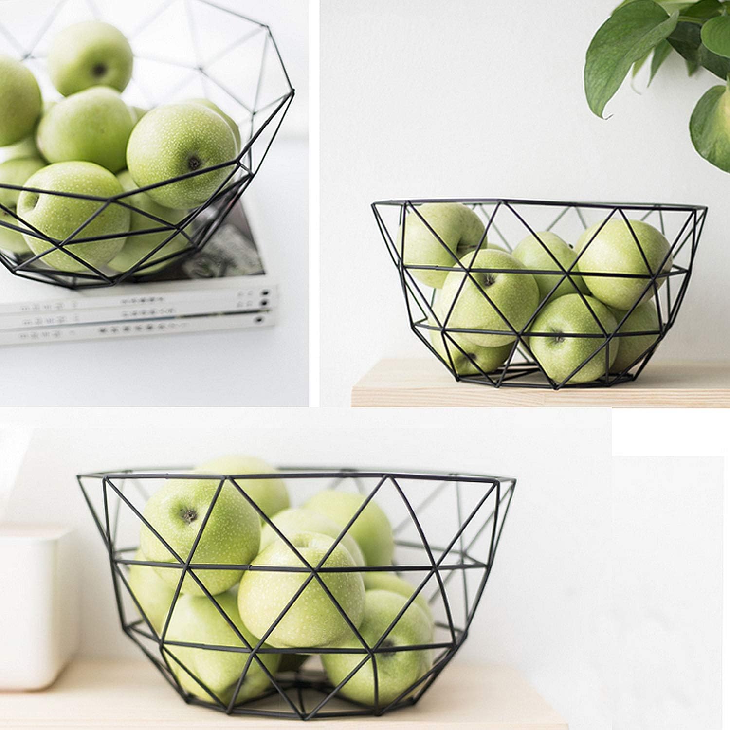 Creative Mesh Fruit Plates Basket Bowl, Large Round Black Metal Storage Baskets