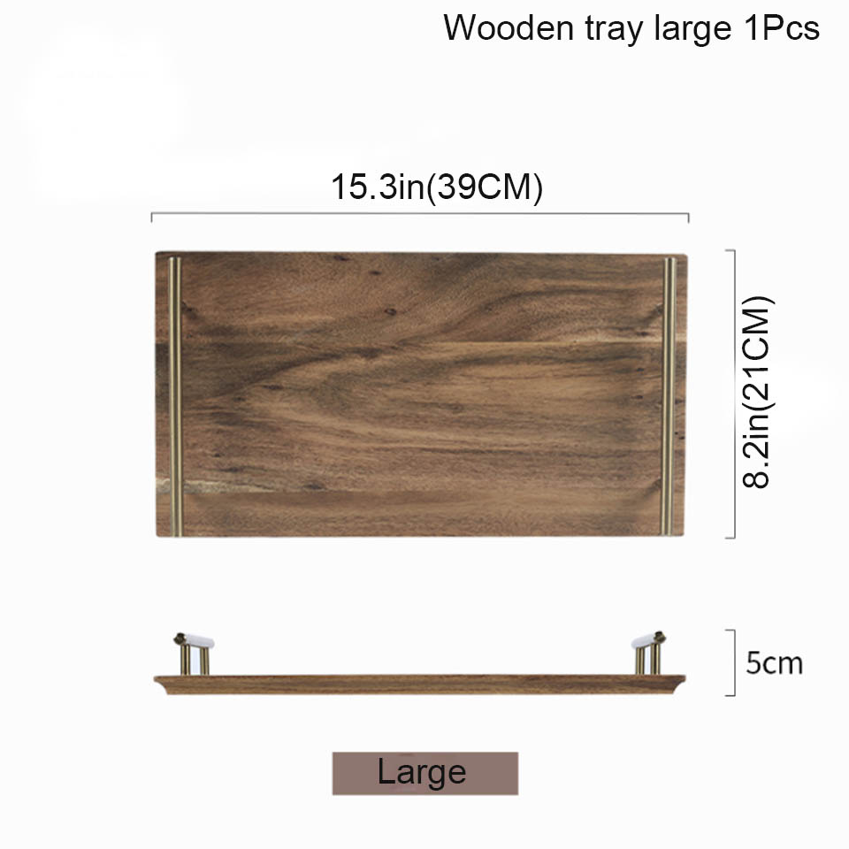 Wooden serving tray with metal handles for elegant farmhouse decor Large