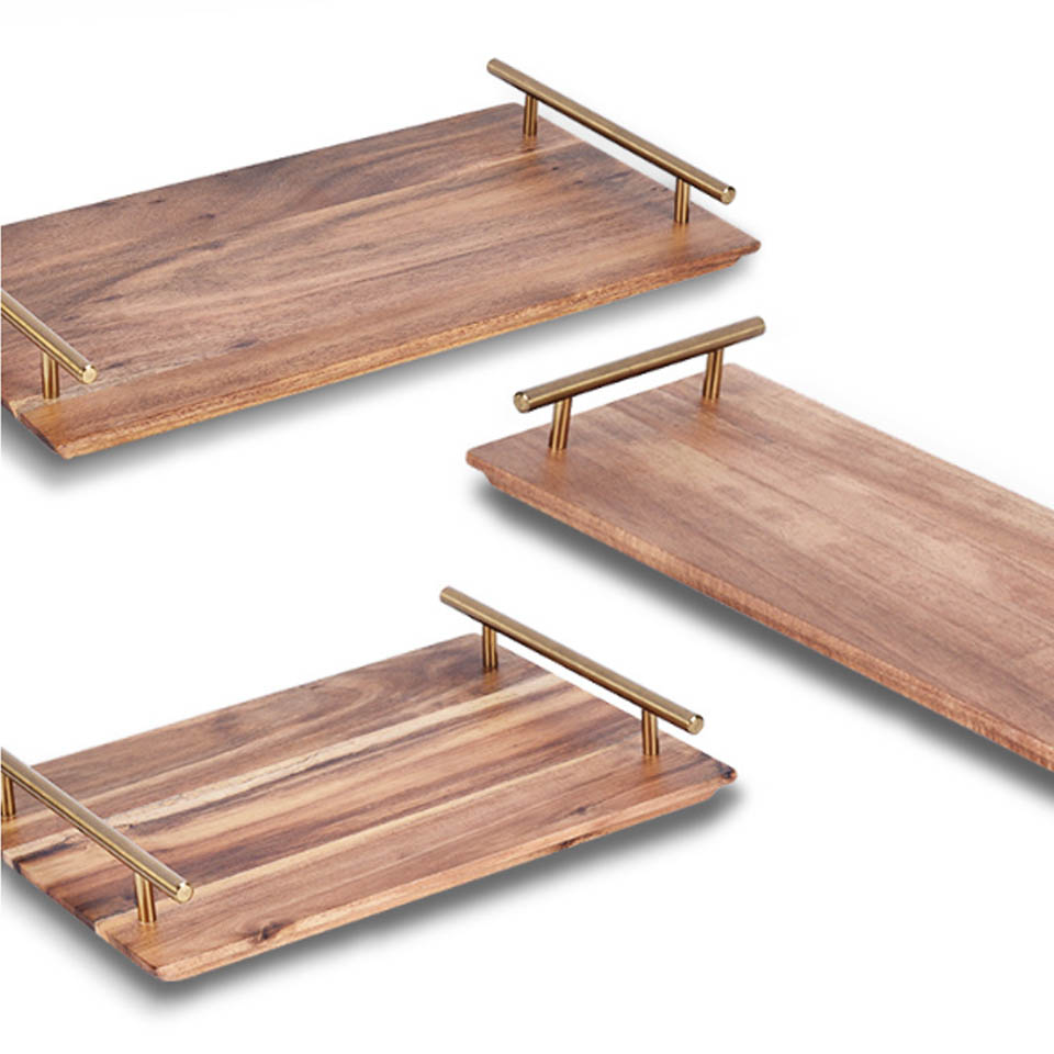 Wooden serving tray with metal handles for elegant farmhouse decor Medium