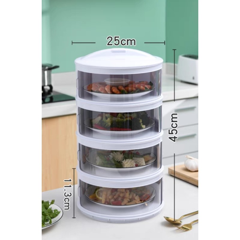 Plastic food container divided into 4 layers
