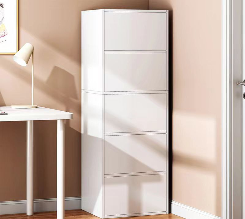 A tall wooden shoe cabinet in a modern style