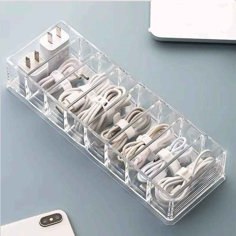 A transparent plastic cable organizer box suitable for organizing your needs
