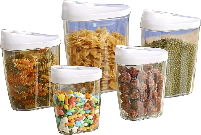5 Pieces Transparent Airtight Cereal Storage Box for Dry Fruits 1450 ml, 950 ml, 720 ml, 480 ml, 300 ml